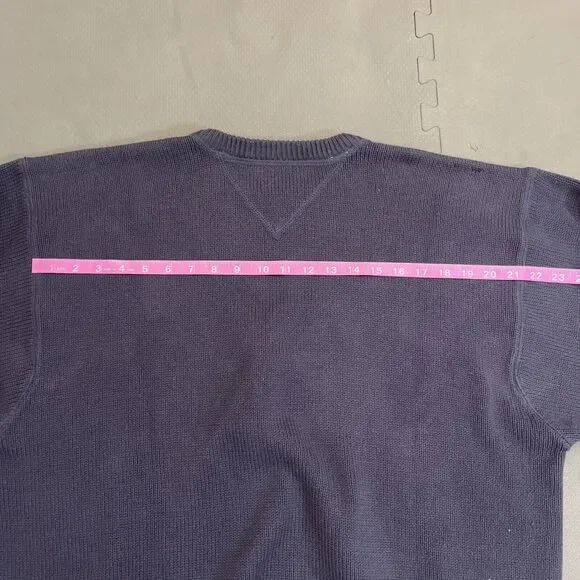 Tommy Hilfiger Vintage Navy Blue Rib Knit Pullover Sweater Mens Large Logo Chrty - Picture 14 of 15